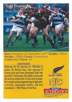 1995 Card Crazy Authentics Rugby Union NPC Superstars #57 Todd Blackadder Back